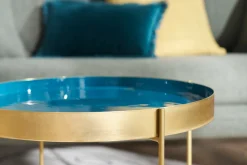 Miliboo Table Basse|Table D'appoint-Table d'appoint avec plateau réversible bleu canard / blanc D51 cm SATEEN