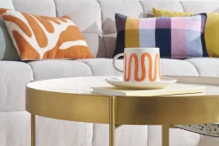 Miliboo Table Basse|Table D'appoint-Table d'appoint avec plateau réversible bleu canard / blanc D51 cm SATEEN