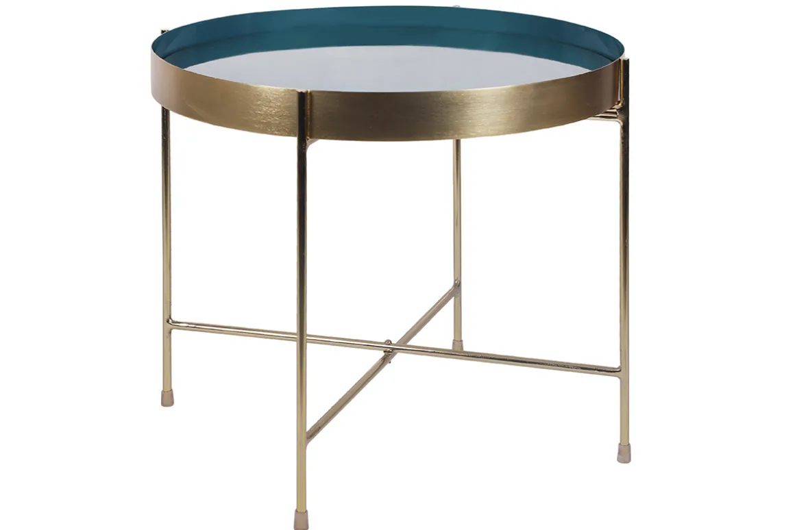 Miliboo Table Basse|Table D'appoint-Table d'appoint avec plateau réversible bleu canard / blanc D51 cm SATEEN