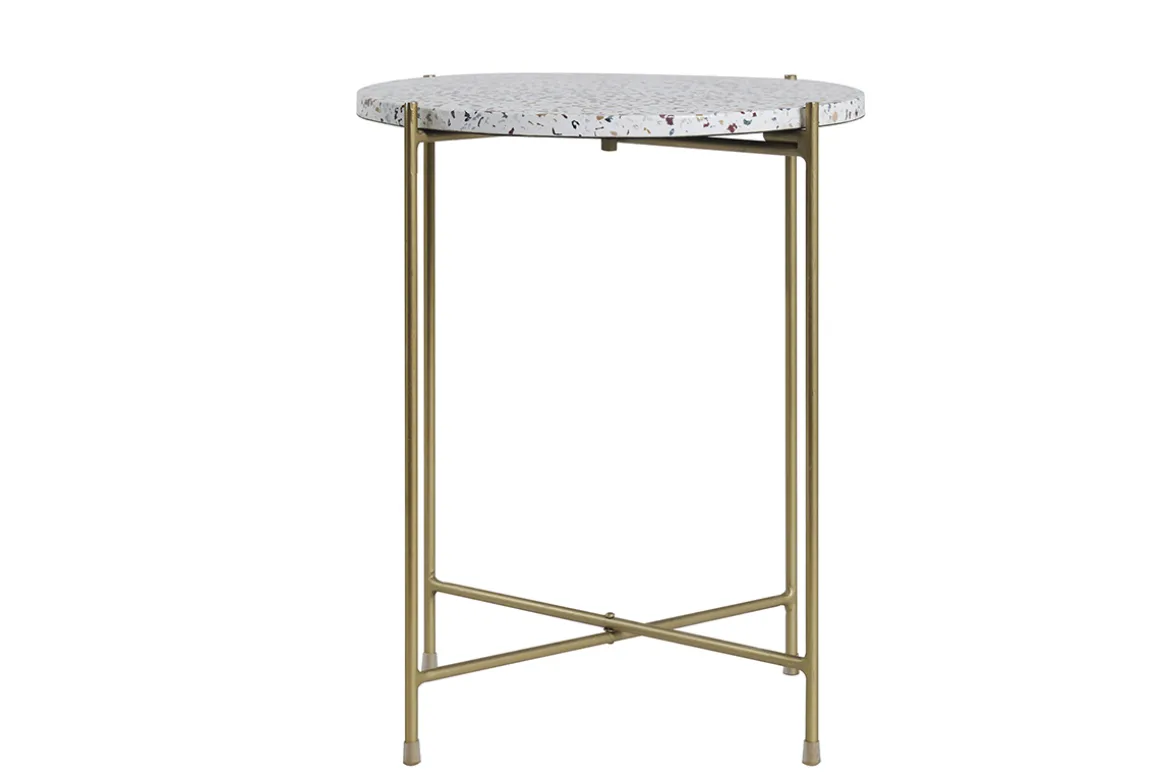 Miliboo Table D'appoint-Table d'appoint design ronde en terrazzo et métal doré D40 cm MEZZO