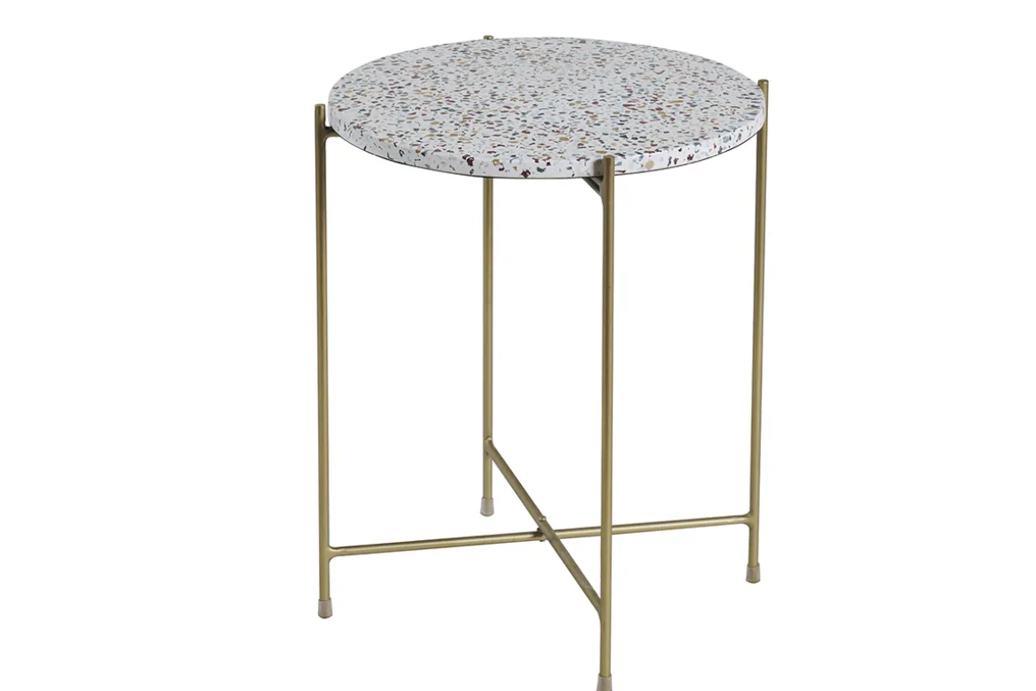 Miliboo Table D'appoint-Table d'appoint design ronde en terrazzo et métal doré D40 cm MEZZO