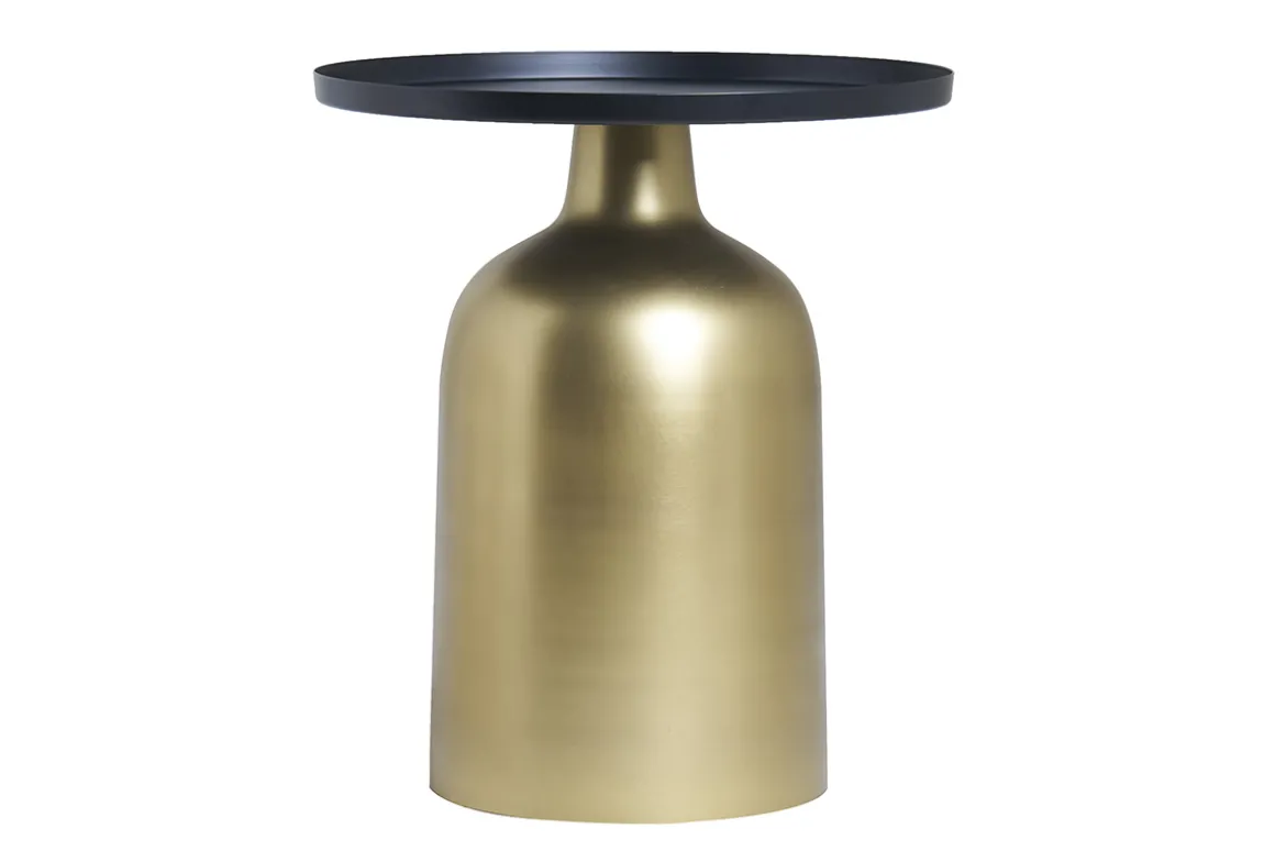 Miliboo Table D'appoint-Table d'appoint design ronde en métal doré et plateau noir mat RAMSES