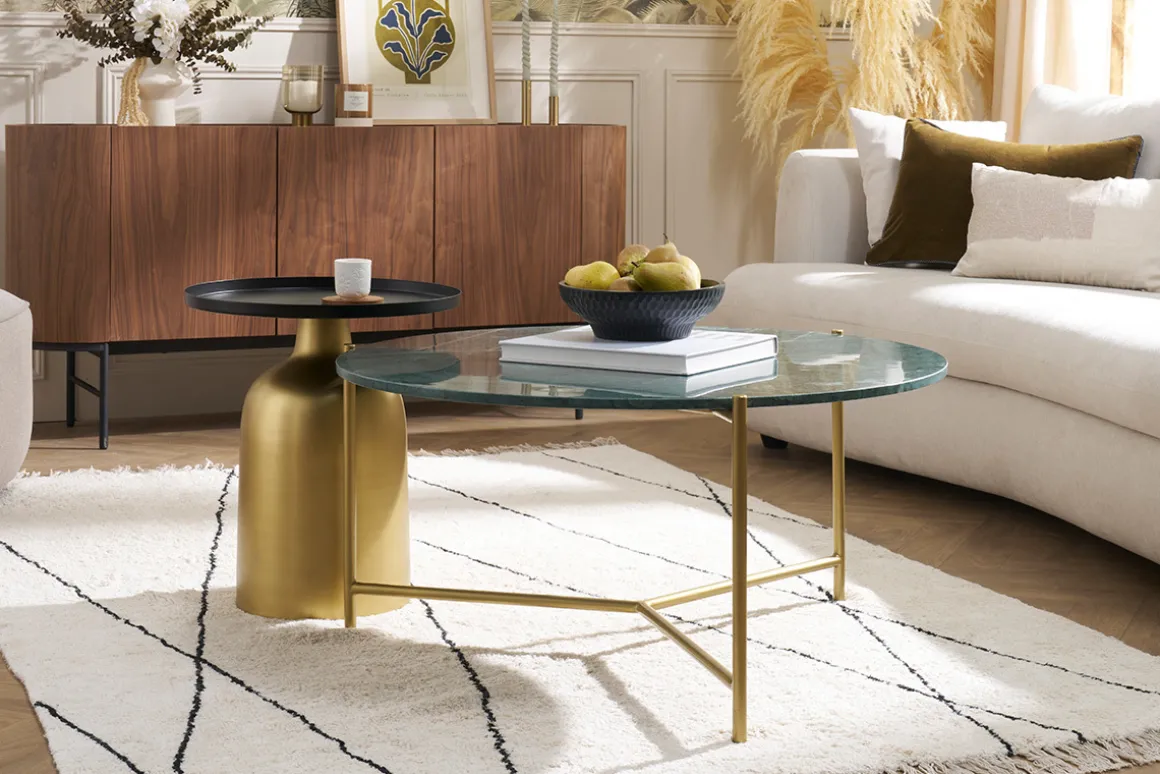 Miliboo Table D'appoint-Table d'appoint design ronde en métal doré et plateau noir mat RAMSES