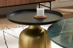 Miliboo Table D'appoint-Table d'appoint design ronde en métal doré et plateau noir mat RAMSES