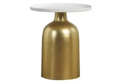 Miliboo Table D'appoint-Table d'appoint design ronde en métal doré et plateau blanc mat RAMSES