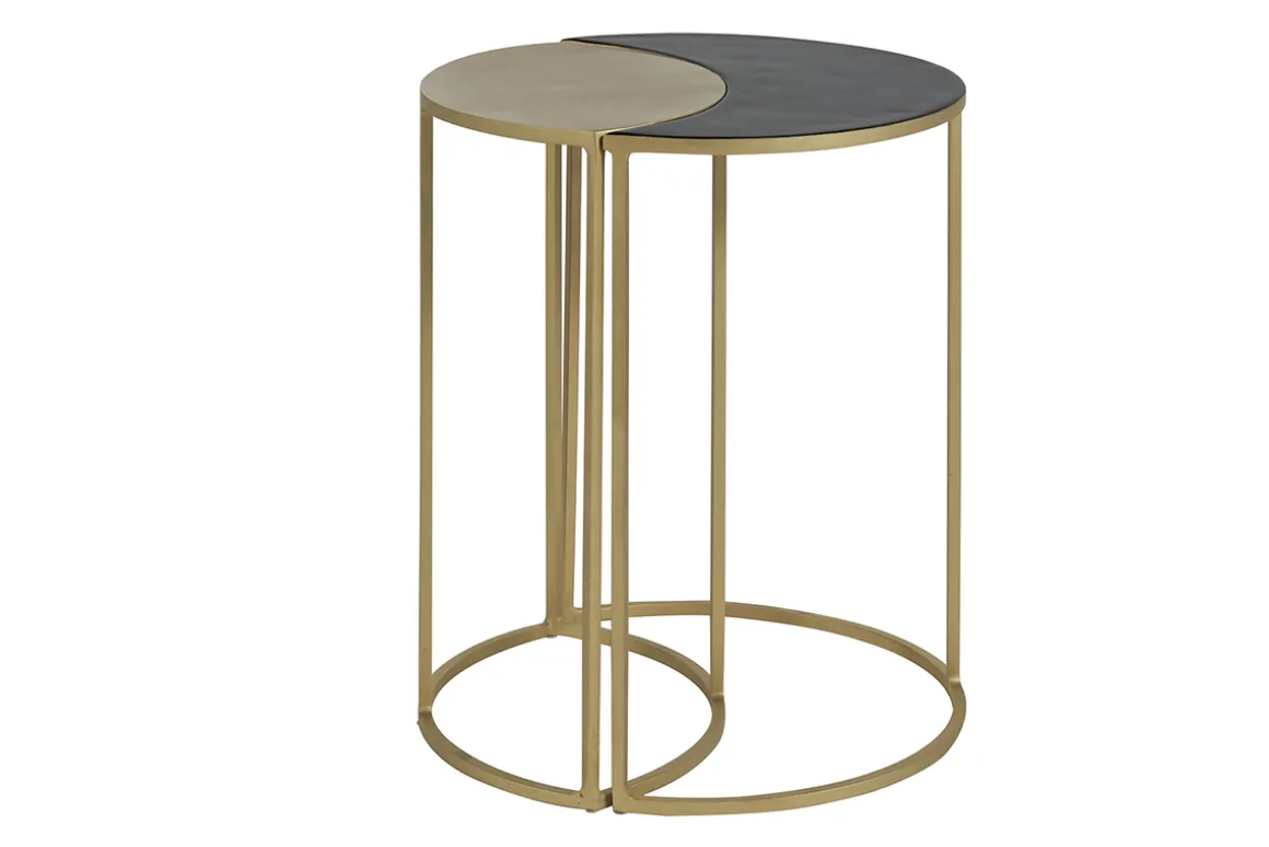 Miliboo Table D'appoint-Table d'appoint en métal laqué noir et doré TOSCANE