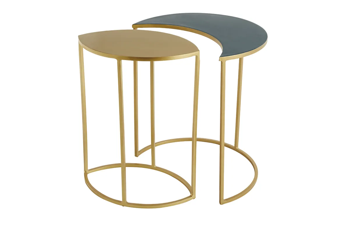 Miliboo Table D'appoint-Table d'appoint en métal laqué bleu pétrole et doré TOSCANE