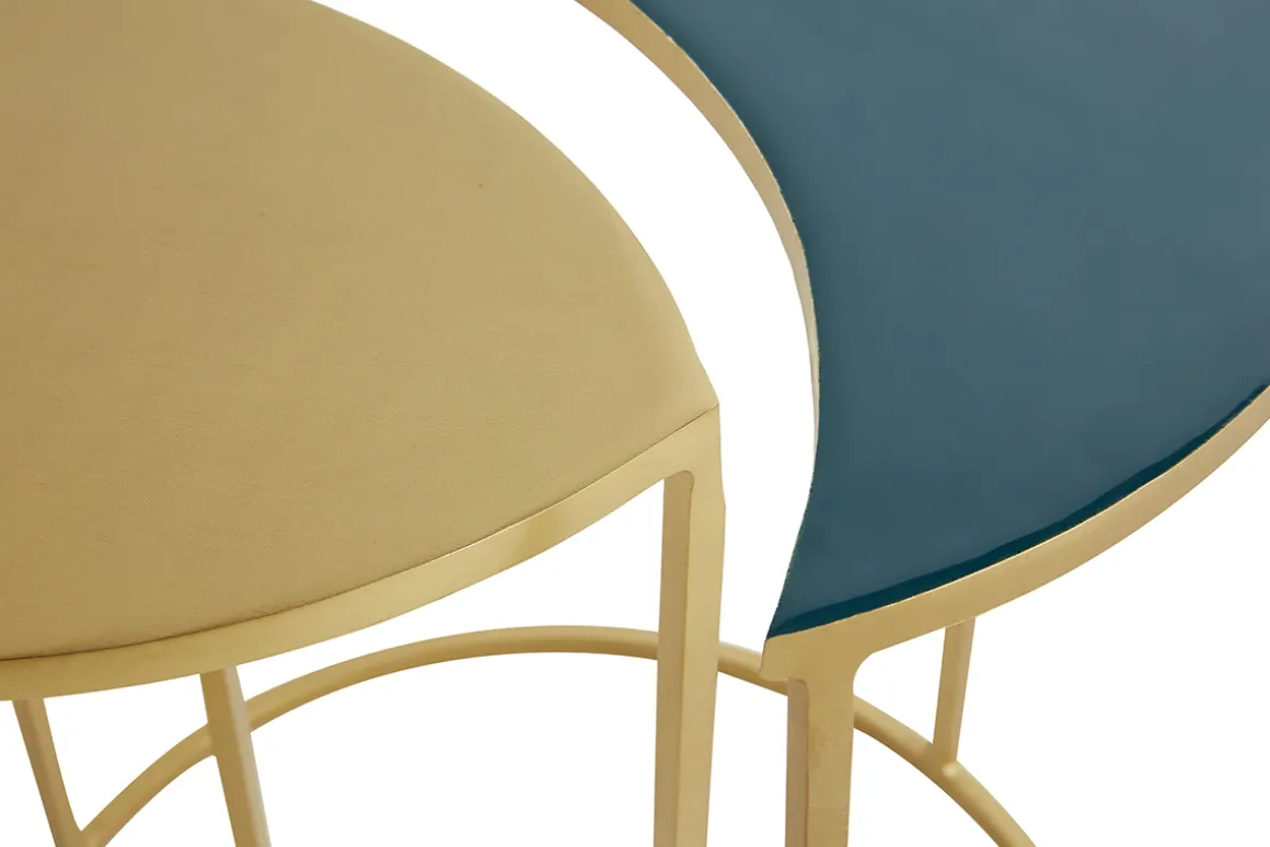 Miliboo Table D'appoint-Table d'appoint en métal laqué bleu pétrole et doré TOSCANE