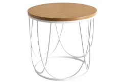 Miliboo Table Basse|Table D'appoint-Table d'appoint ronde bois clair chêne et métal blanc D42 cm LACE