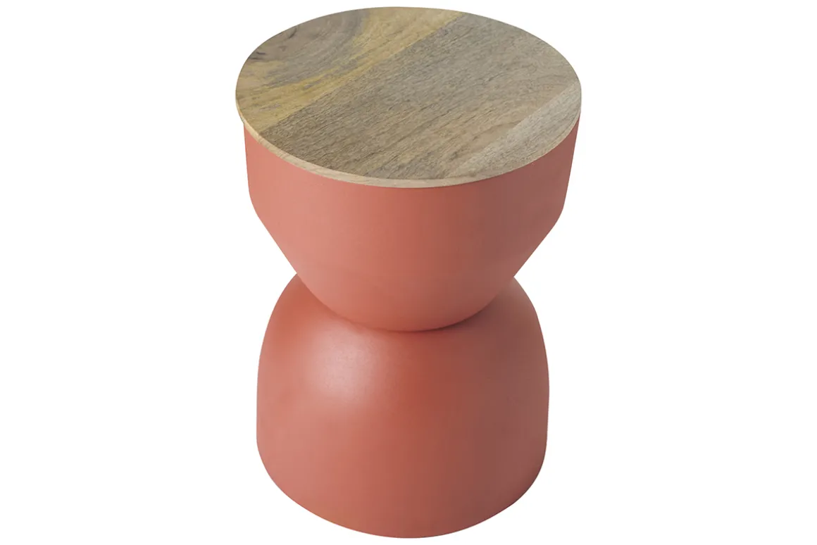 Miliboo Table D'appoint-Table d'appoint ronde design avec rangement en métal terre brulée et bois manguier massif D30 cm YOYO