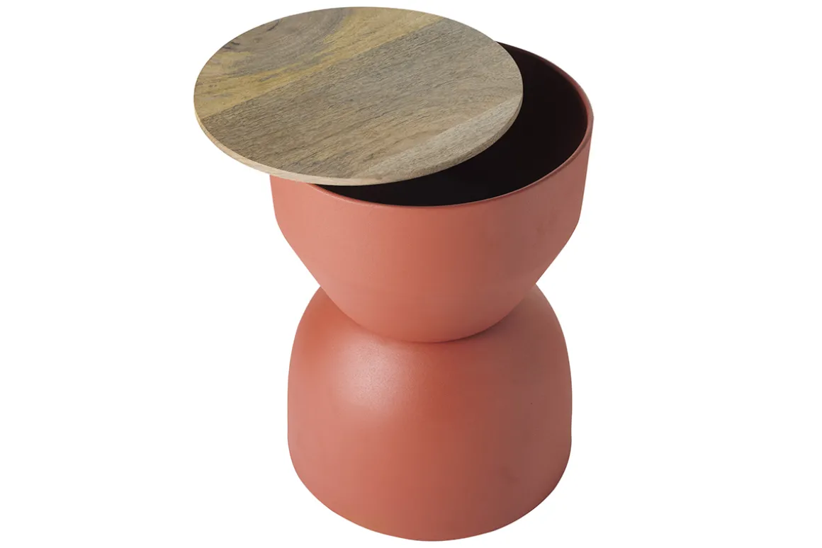 Miliboo Table D'appoint-Table d'appoint ronde design avec rangement en métal terre brulée et bois manguier massif D30 cm YOYO