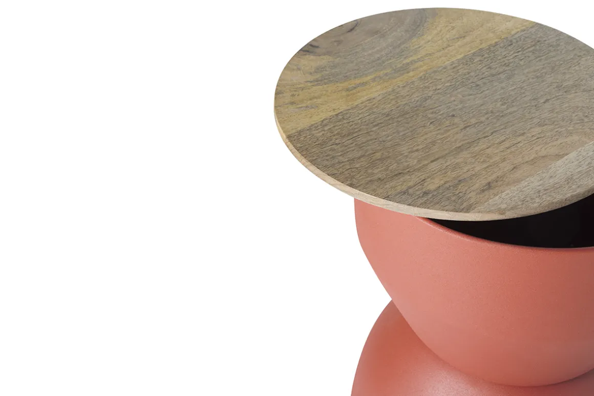 Miliboo Table D'appoint-Table d'appoint ronde design avec rangement en métal terre brulée et bois manguier massif D30 cm YOYO