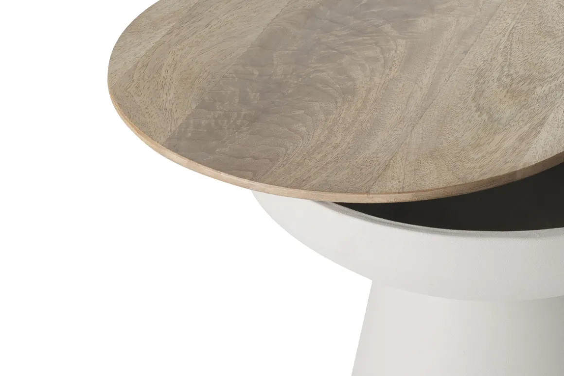 Miliboo Table D'appoint-Table d'appoint ronde design avec rangement en métal grège et bois manguier massif H52 cm TAM