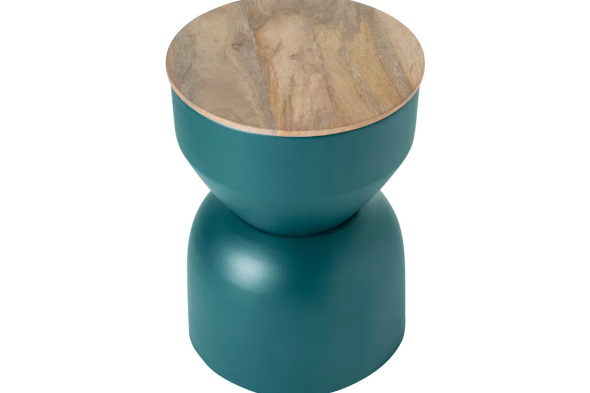 Miliboo Table D'appoint-Table d'appoint ronde design avec rangement en métal bleu canard et bois manguier massif D30 cm YOYO