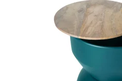 Miliboo Table D'appoint-Table d'appoint ronde design avec rangement en métal bleu canard et bois manguier massif D30 cm YOYO