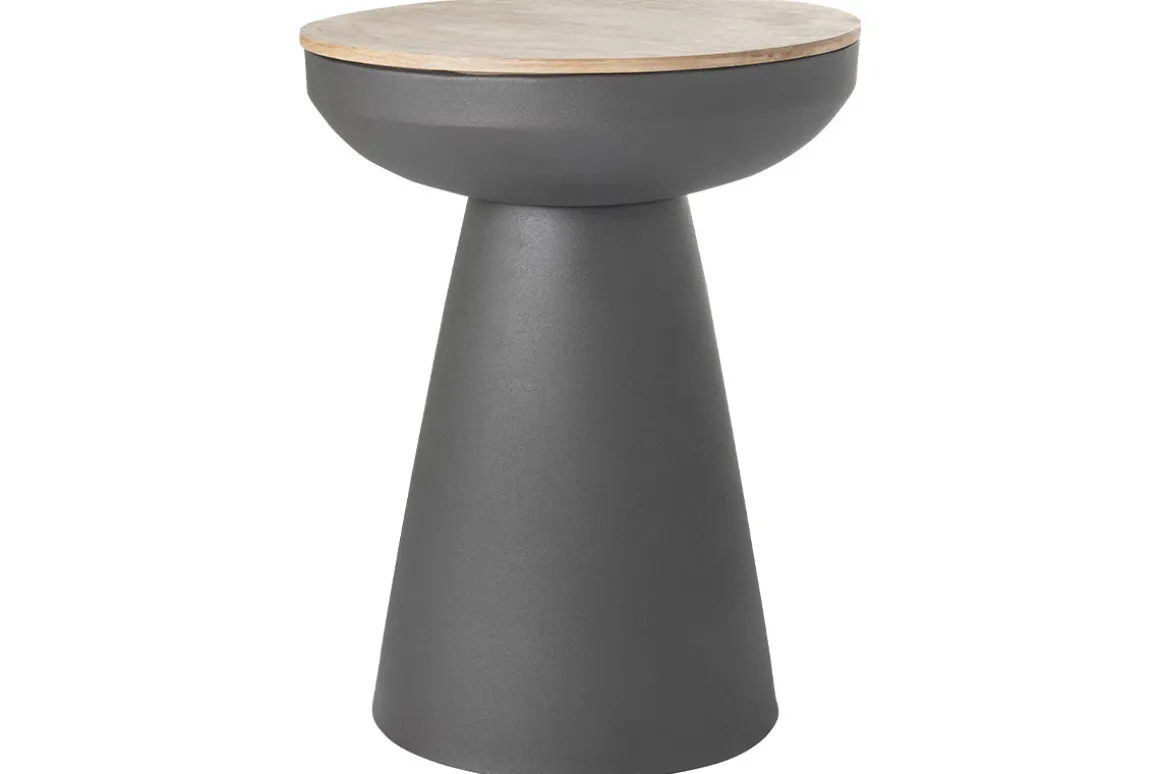 Miliboo Table D'appoint-Table d'appoint ronde design avec rangement en métal gris anthracite et bois manguier massif H52 cm TAM