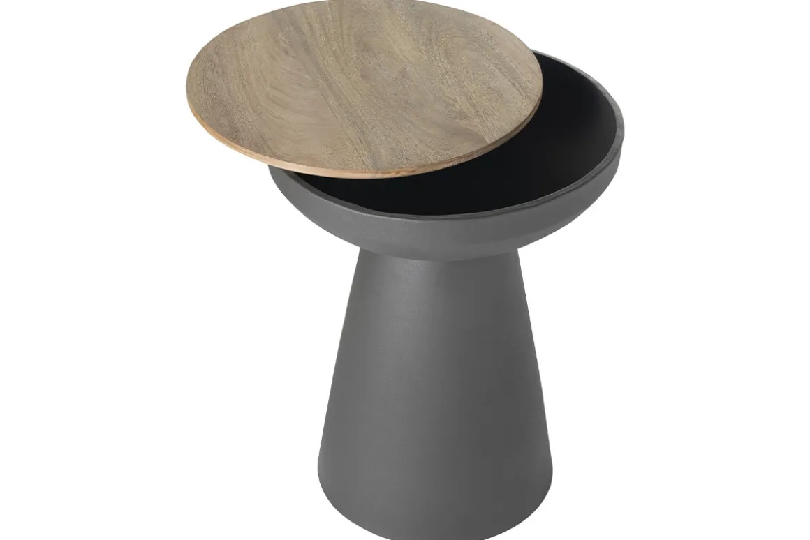 Miliboo Table D'appoint-Table d'appoint ronde design avec rangement en métal gris anthracite et bois manguier massif H52 cm TAM