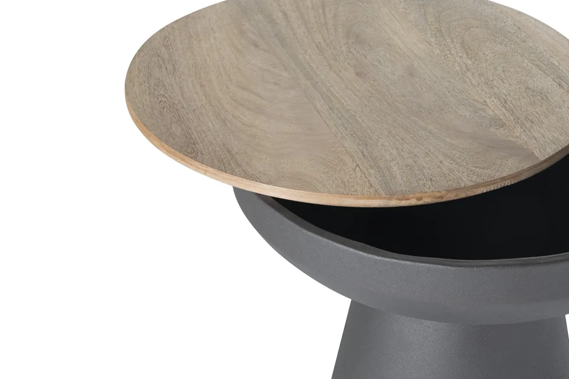 Miliboo Table D'appoint-Table d'appoint ronde design avec rangement en métal gris anthracite et bois manguier massif H52 cm TAM