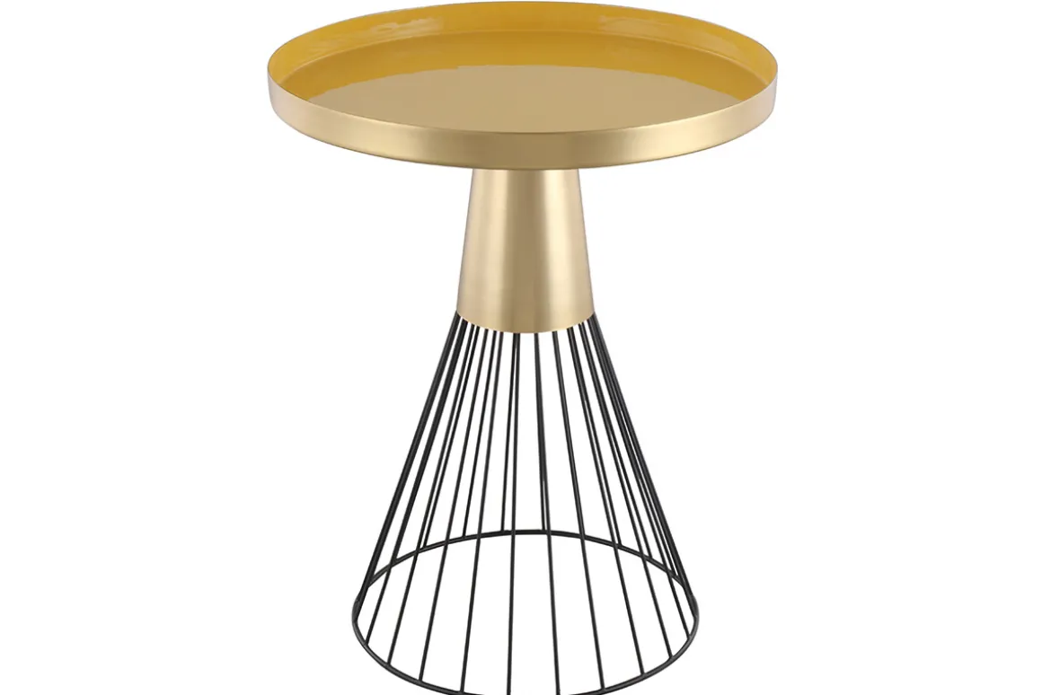Miliboo Table Basse|Table D'appoint-Table d'appoint ronde en acier laqué moutarde et doré D41 cm SPLEEN