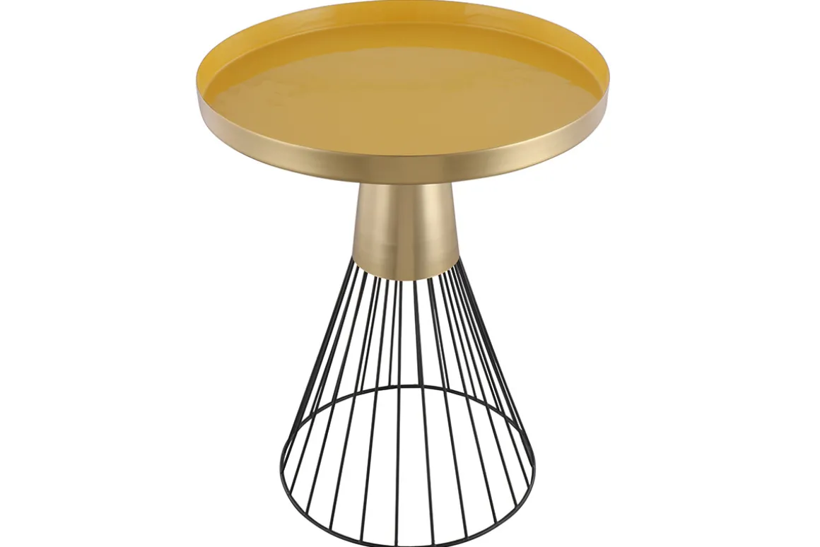 Miliboo Table Basse|Table D'appoint-Table d'appoint ronde en acier laqué moutarde et doré D41 cm SPLEEN