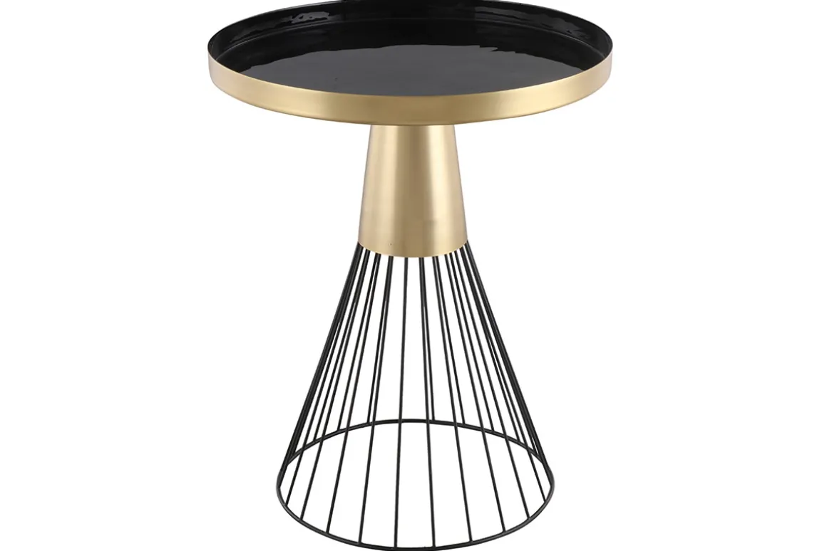 Miliboo Table Basse|Table D'appoint-Table d'appoint ronde en acier laqué noir et doré D41 cm SPLEEN