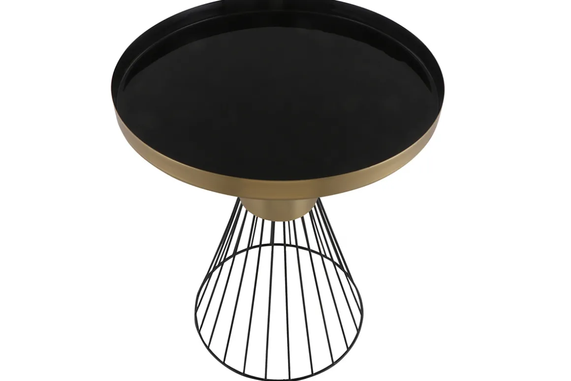 Miliboo Table Basse|Table D'appoint-Table d'appoint ronde en acier laqué noir et doré D41 cm SPLEEN