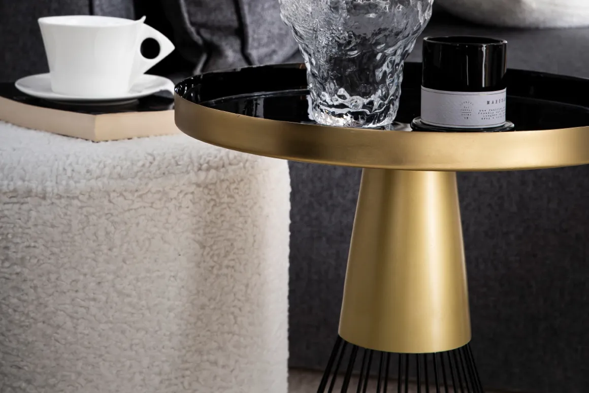 Miliboo Table Basse|Table D'appoint-Table d'appoint ronde en acier laqué noir et doré D41 cm SPLEEN