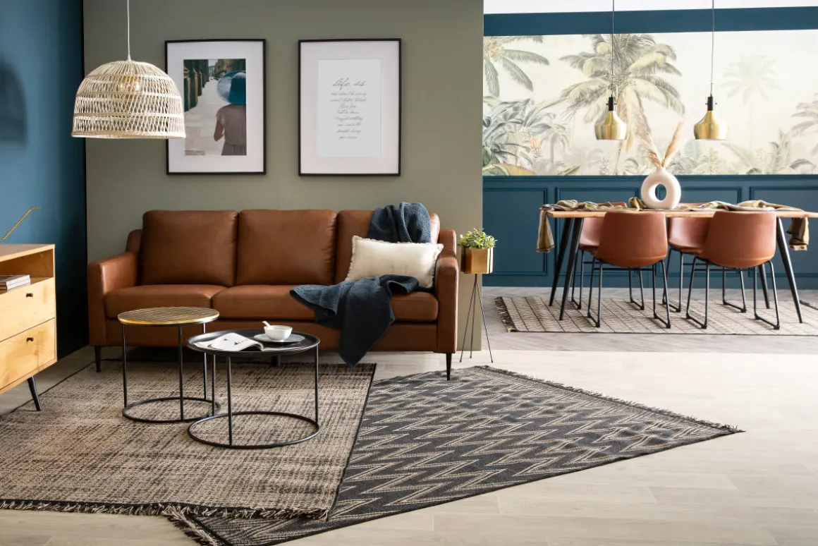 Miliboo Table Basse|Table D'appoint-Table d'appoint ronde en laiton frappé et métal noir D45 cm FLOOR