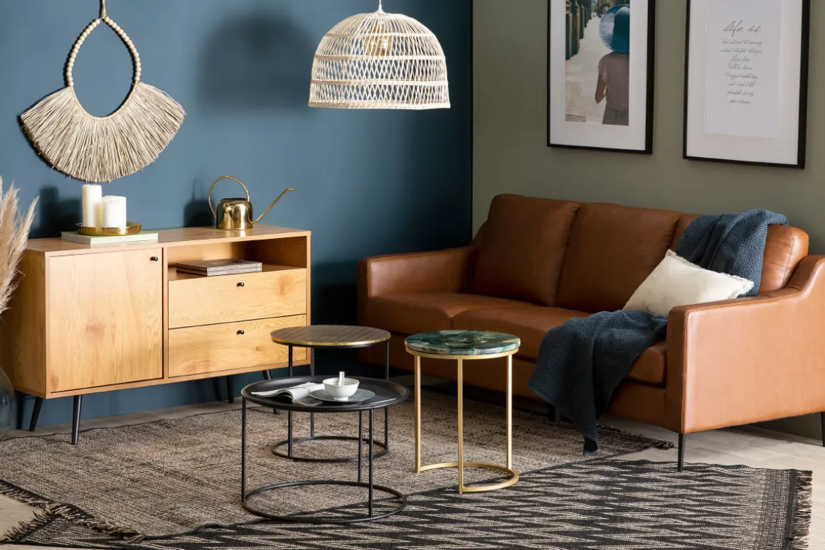 Miliboo Table Basse|Table D'appoint-Table d'appoint ronde en laiton frappé et métal noir D45 cm FLOOR