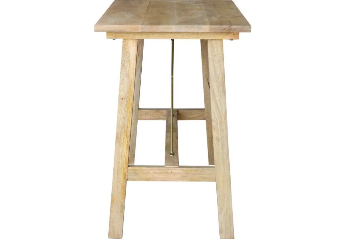 Miliboo Table De Bar / Bar-Table de bar en bois manguier massif et métal doré L130 cm MARGHA