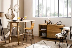 Miliboo Table De Bar / Bar-Table de bar en bois manguier massif et métal doré L130 cm MARGHA