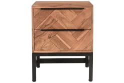 Miliboo Table De Chevet-Table de chevet avec rangements 2 tiroirs à motifs chevrons en bois massif et métal noir STICK