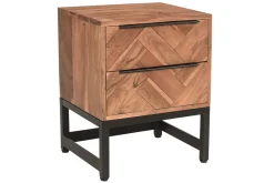 Miliboo Table De Chevet-Table de chevet avec rangements 2 tiroirs à motifs chevrons en bois massif et métal noir STICK
