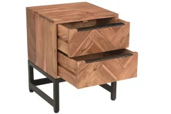 Miliboo Table De Chevet-Table de chevet avec rangements 2 tiroirs à motifs chevrons en bois massif et métal noir STICK