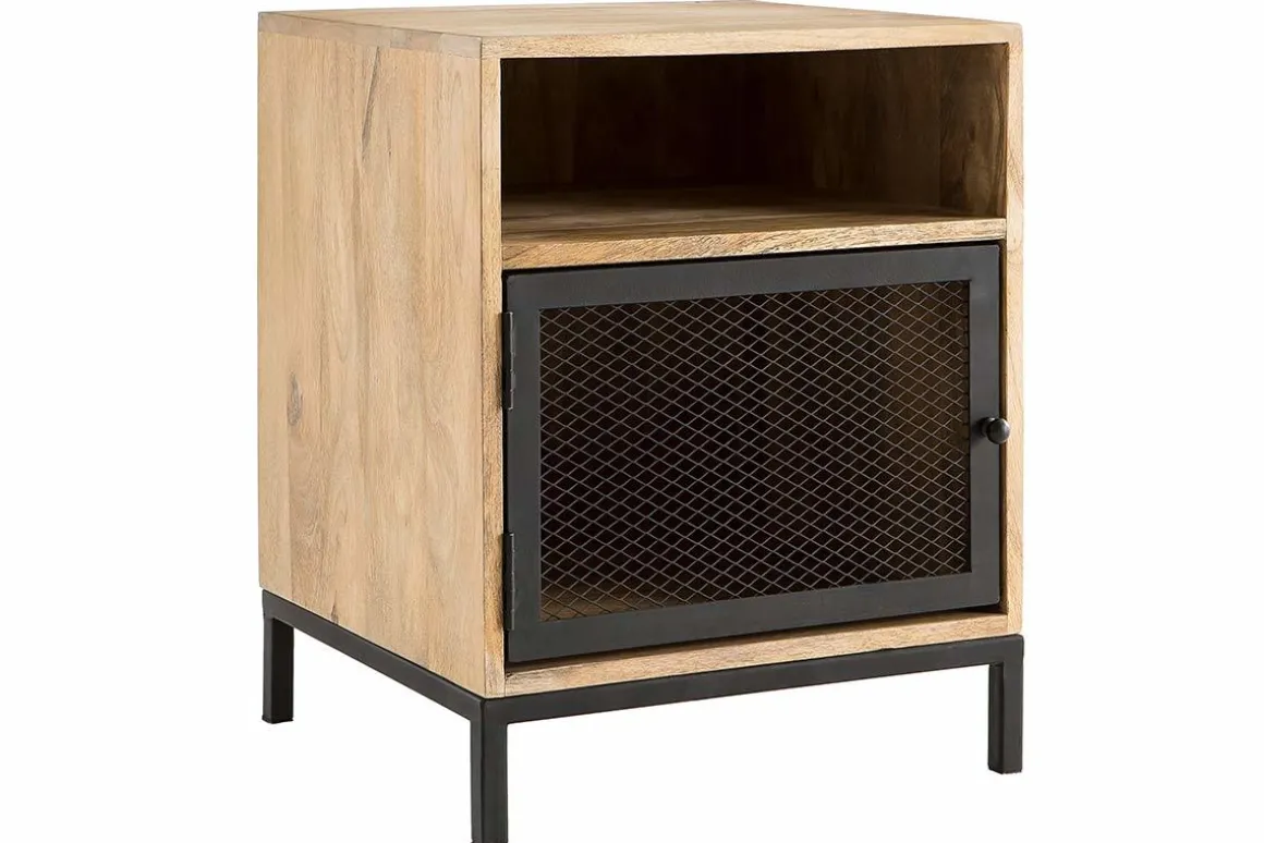 Miliboo Table De Chevet-Table de chevet avec rangements industriel bois manguier massif et métal perforé L43 cm RACK