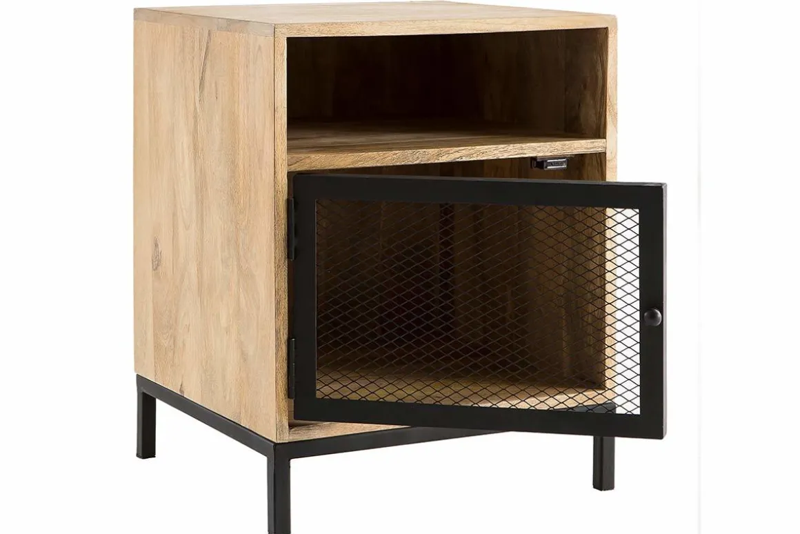 Miliboo Table De Chevet-Table de chevet avec rangements industriel bois manguier massif et métal perforé L43 cm RACK