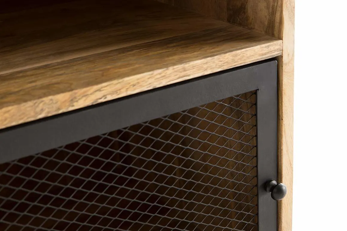 Miliboo Table De Chevet-Table de chevet avec rangements industriel bois manguier massif et métal perforé L43 cm RACK