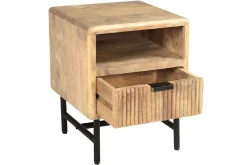 Miliboo Table De Chevet-Table de chevet avec rangements bois manguier massif gravé et métal noir L40 cm MORISSON