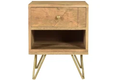 Miliboo Table De Chevet-Table de chevet avec rangements bois manguier massif gravé et métal doré L40 cm LINIUM