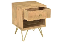 Miliboo Table De Chevet-Table de chevet avec rangements bois manguier massif gravé et métal doré L40 cm LINIUM