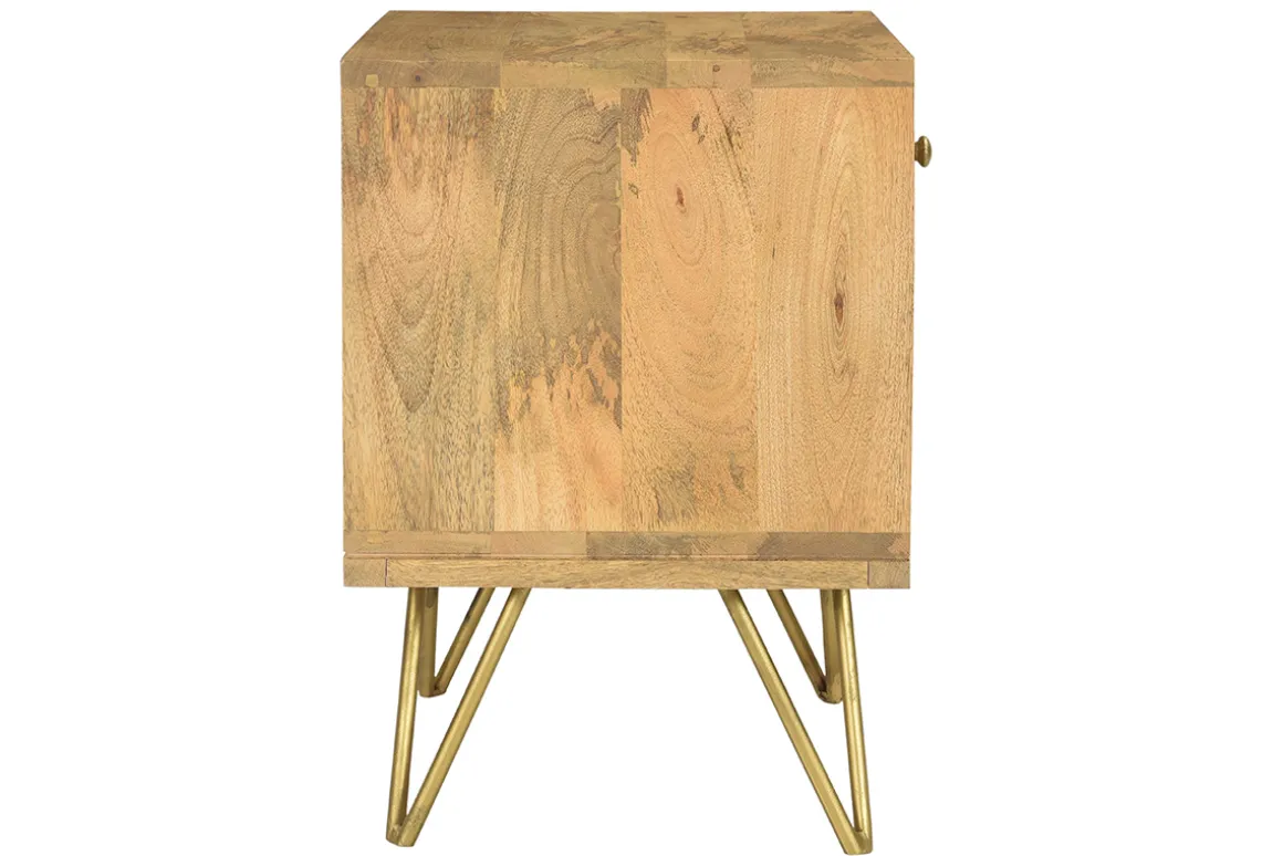 Miliboo Table De Chevet-Table de chevet avec rangements bois manguier massif gravé et métal doré L40 cm LINIUM