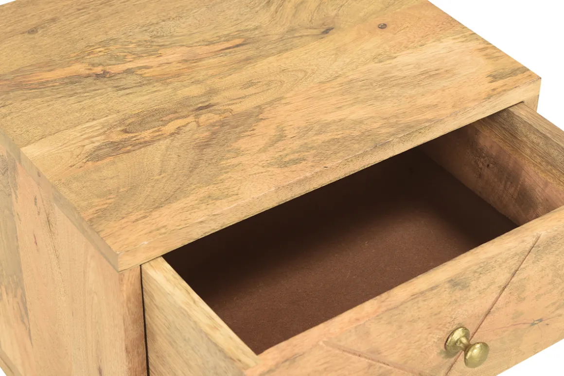 Miliboo Table De Chevet-Table de chevet avec rangements bois manguier massif gravé et métal doré L40 cm LINIUM