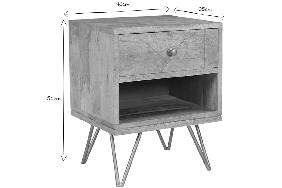 Miliboo Table De Chevet-Table de chevet avec rangements bois manguier massif gravé et métal doré L40 cm LINIUM
