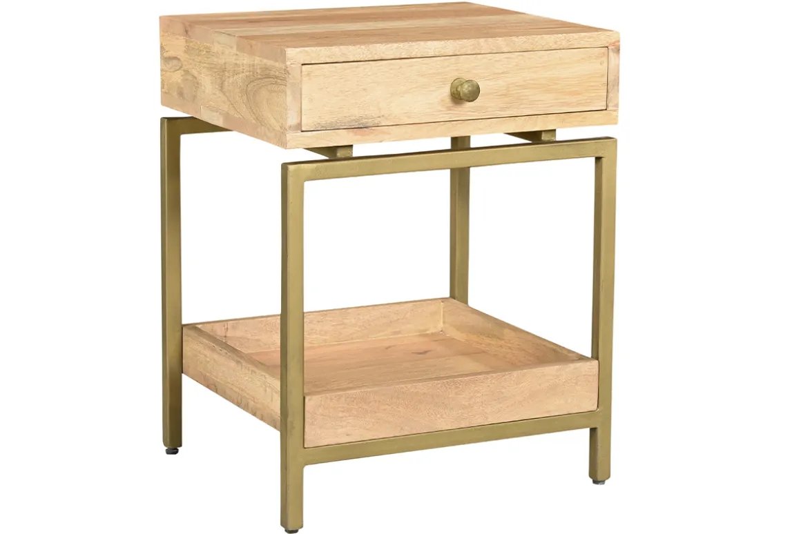 Miliboo Table De Chevet-Table de chevet avec rangements en bois manguier massif et métal doré OCTAVIE