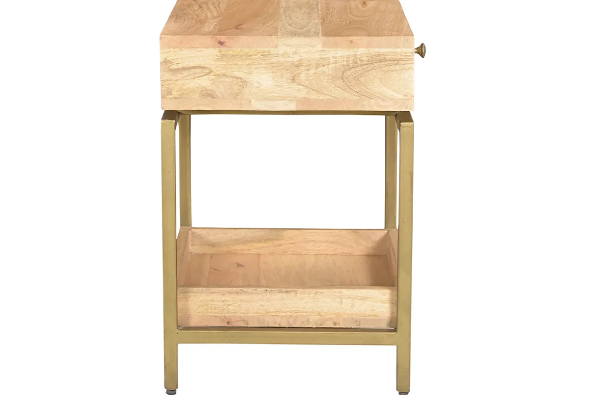 Miliboo Table De Chevet-Table de chevet avec rangements en bois manguier massif et métal doré OCTAVIE