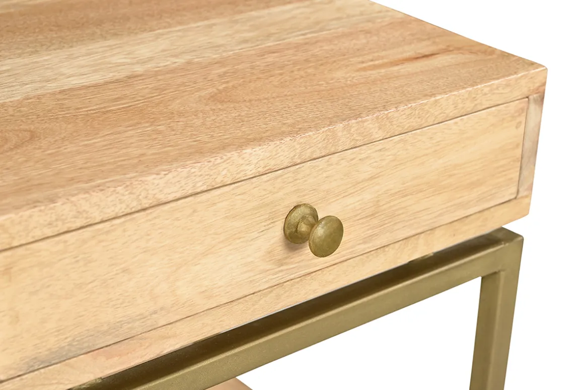 Miliboo Table De Chevet-Table de chevet avec rangements en bois manguier massif et métal doré OCTAVIE