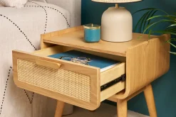 Miliboo Table De Chevet-Table de chevet avec tiroir en bois clair frêne et cannage rotin L50 cm ATHÈNE