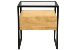 Miliboo Table De Chevet-Table de chevet avec tiroir en bois manguier massif, verre et métal noir L50 cm DIYA