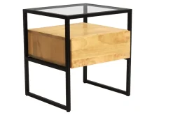 Miliboo Table De Chevet-Table de chevet avec tiroir en bois manguier massif, verre et métal noir L50 cm DIYA