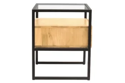 Miliboo Table De Chevet-Table de chevet avec tiroir en bois manguier massif, verre et métal noir L50 cm DIYA